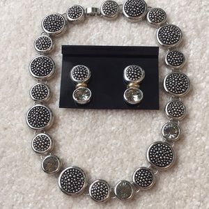 Silvertone and black collar and earrings